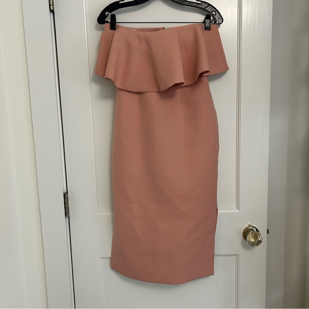 C/Meo Collective Pink strapless Ruffle Midi dress size small